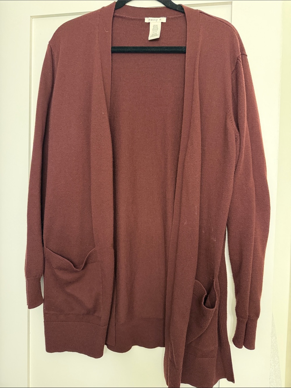 Matty M Open-Front Long Cardigan in Dusty Rose
